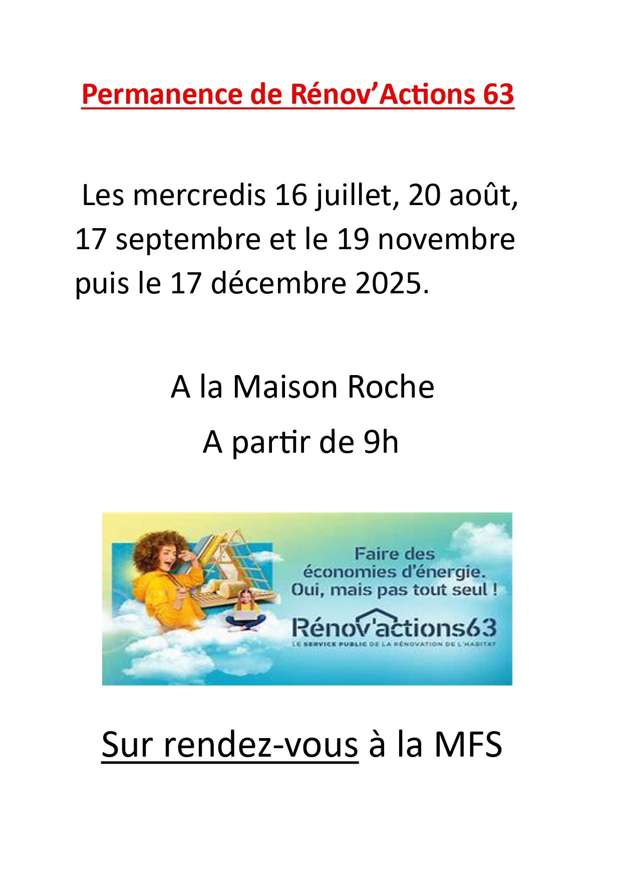 a partir 16.07.25 Permanence de Rénov'Action 63